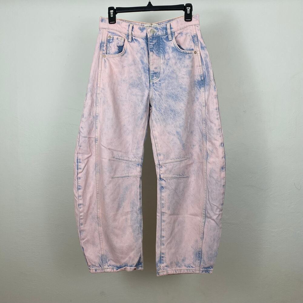 We The Free - Free People Good Luck Mid-Rise Barrel Jeans - Pastel Pink - 25